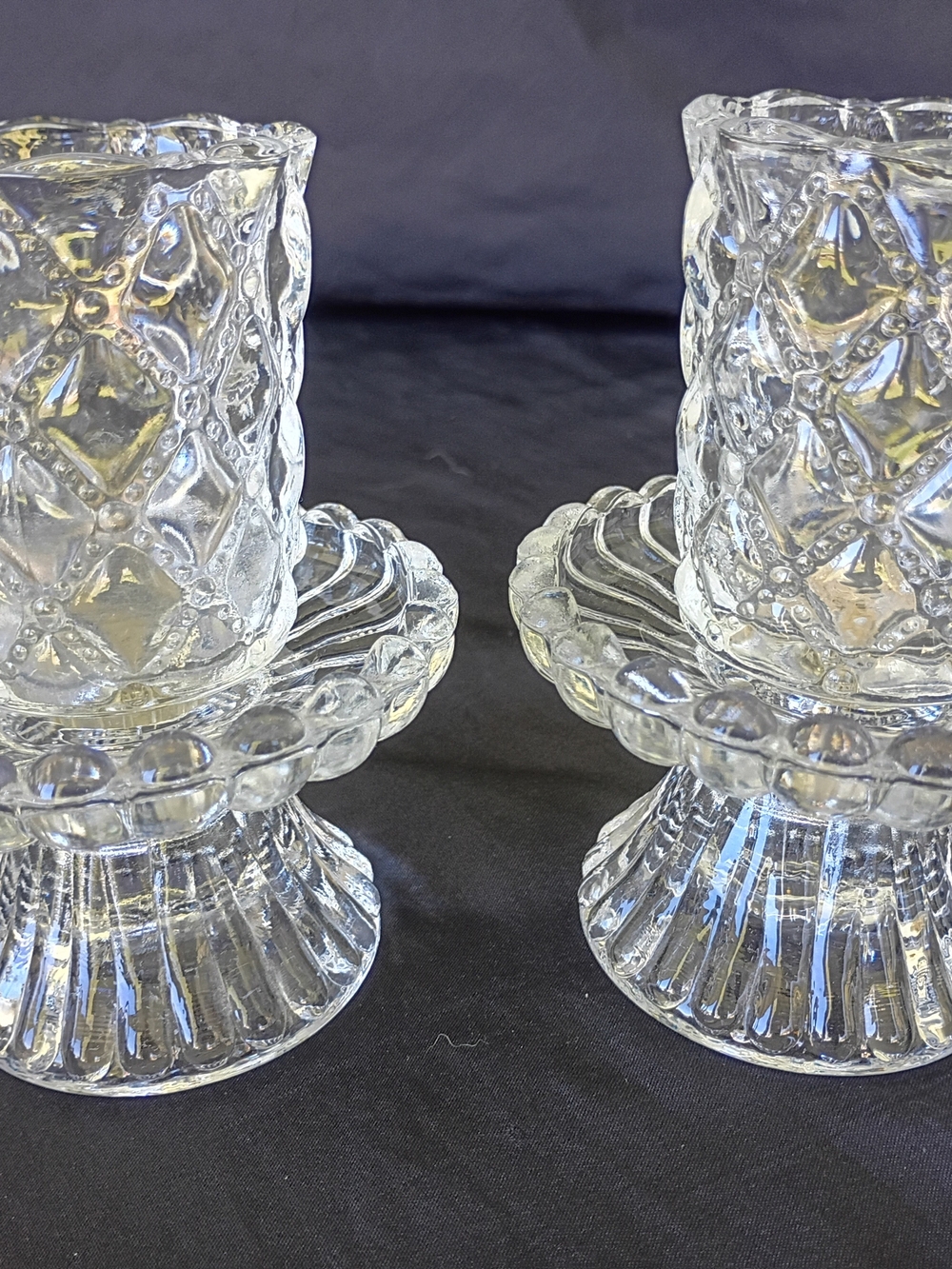Vintage Set of 2 PartyLite Quilted Crystal Votive Candle Holders